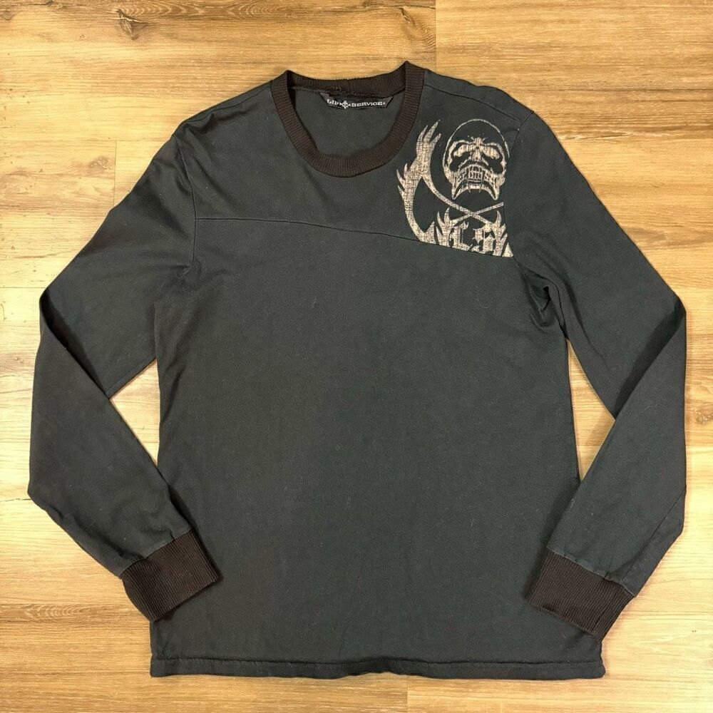 Lip Service Men's L Vampire Skull Graphic Long Sleeve Tee Black Goth Punk Rock